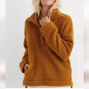 Aerie Sherpa Fleece Jacket Pullover Snap Button Pockets Large